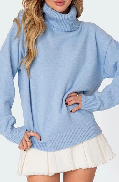 Shop Edikted Isabelle Oversize Turtleneck Sweater In Light-blue