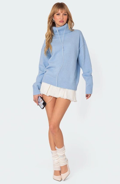 Shop Edikted Isabelle Oversize Turtleneck Sweater In Light-blue