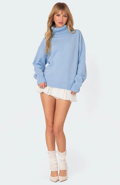 Shop Edikted Isabelle Oversize Turtleneck Sweater In Light-blue