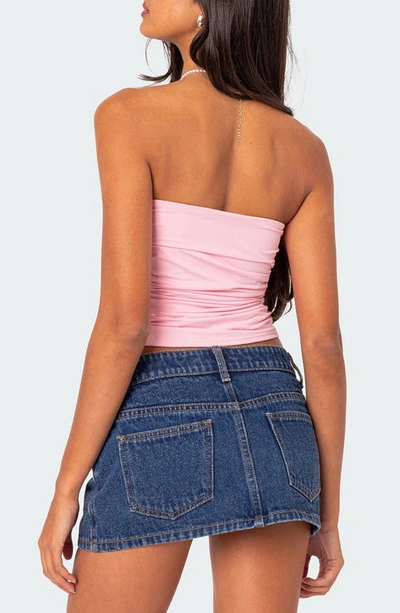 Edikted Isabella Ruched Strapless Tube Top In Pink