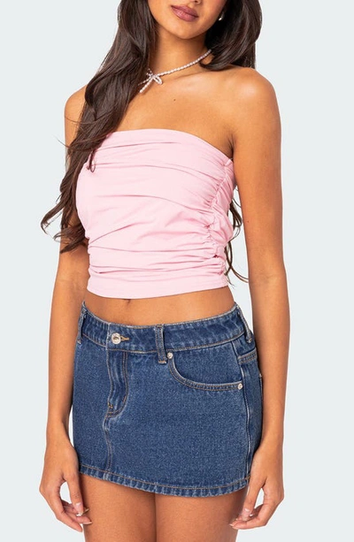 Edikted Isabella Ruched Strapless Tube Top In Pink