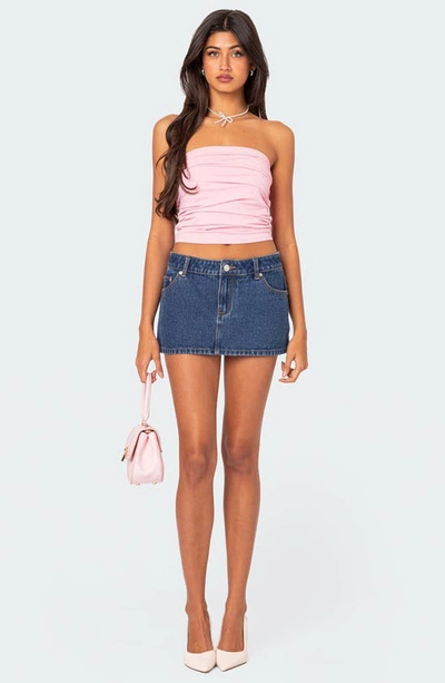 Edikted Isabella Ruched Strapless Tube Top In Pink