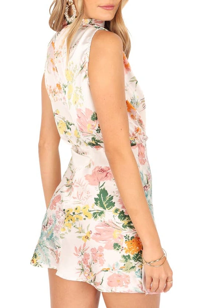 Petal And Pup Anabelle Floral Halter Neck Satin Minidress In White Floral