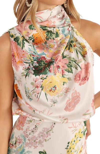 Petal And Pup Anabelle Floral Halter Neck Satin Minidress In White Floral