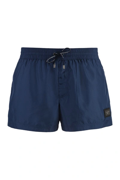 Shop Dolce & Gabbana Logo Print Swim Shorts In Blue