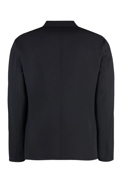 Shop Giorgio Armani Single-breasted Virgin Wool Jacket In Blue