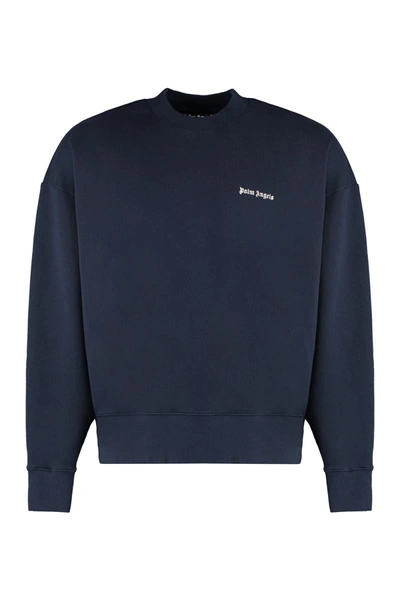Palm Angels Men's Cotton Crew-neck Sweatshirt In Blue