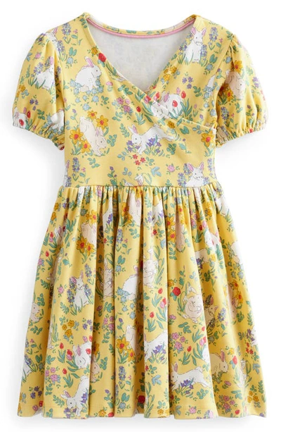 Shop Mini Boden Kids' Bunny Print Cotton Ballerina Dress In Spring Yellow Bunny