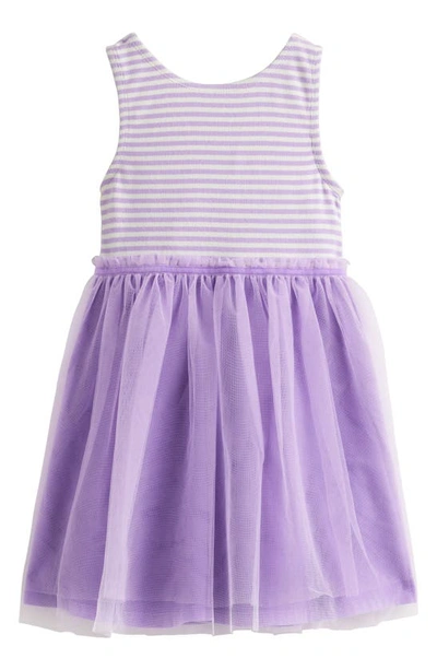 Shop Mini Boden Kids' Stripe Jersey & Tulle Tank Dress In Misty Lavender / Ivory Stripe