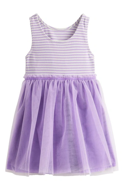 Shop Mini Boden Kids' Stripe Jersey & Tulle Tank Dress In Misty Lavender / Ivory Stripe
