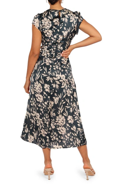 Petal And Pup Lisbeth Floral Cap Sleeve Satin Midi Dress In Green Floral