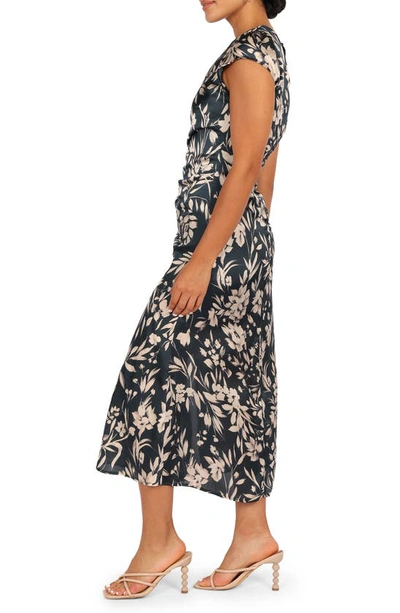 Petal And Pup Lisbeth Floral Cap Sleeve Satin Midi Dress In Green Floral
