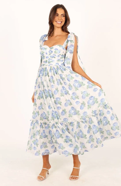Petal And Pup Floret Bow Strap Midi Sundress In Blue