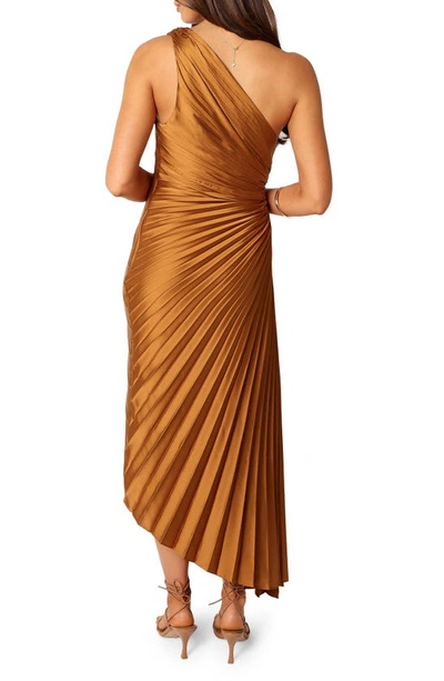 Petal And Pup Kleo One-shoulder Pleated Maxi Dress In Golden Ochre