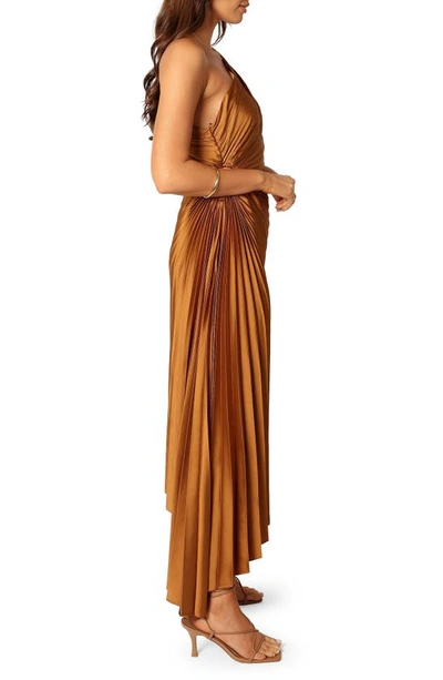 Petal And Pup Kleo One-shoulder Pleated Maxi Dress In Golden Ochre