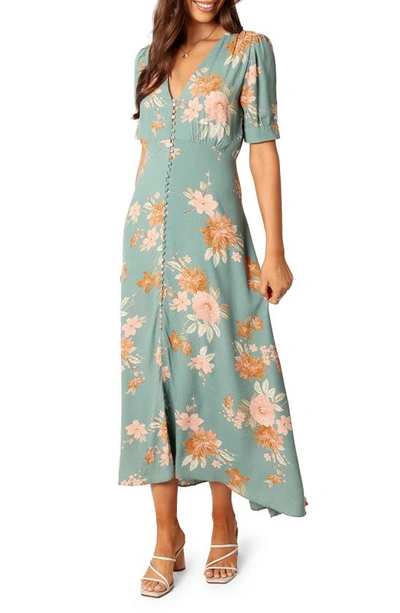 Petal And Pup Frampton Floral Short Sleeve Maxi Dress In Blue Floral