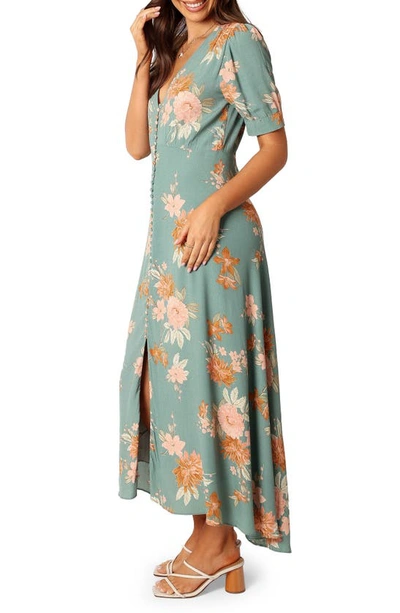 Petal And Pup Frampton Floral Short Sleeve Maxi Dress In Blue Floral