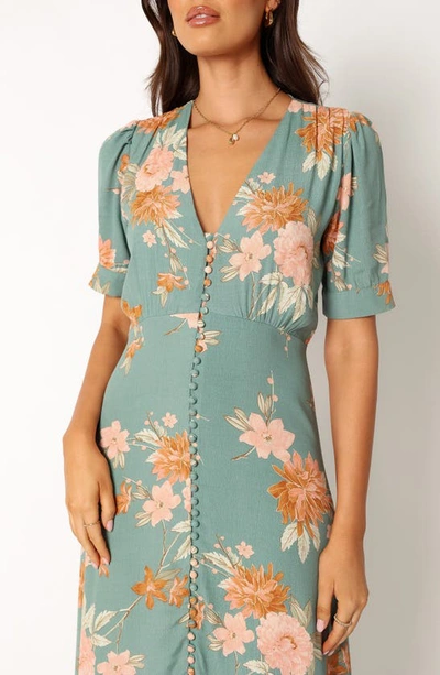 Petal And Pup Frampton Floral Short Sleeve Maxi Dress In Blue Floral