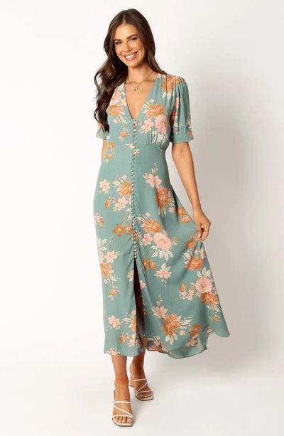 Petal And Pup Frampton Floral Short Sleeve Maxi Dress In Blue Floral