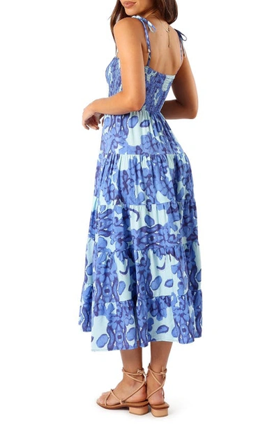 Petal And Pup Amarie Floral Tie Strap Smocked Midi Sundress In Blue