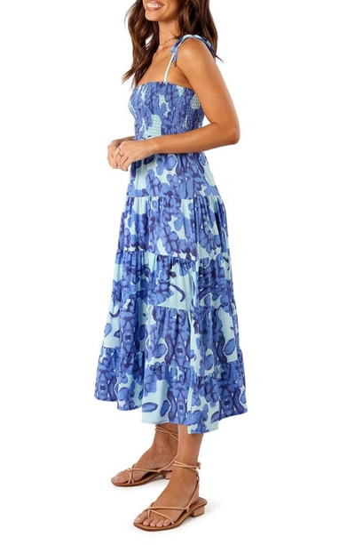 Petal And Pup Amarie Floral Tie Strap Smocked Midi Sundress In Blue