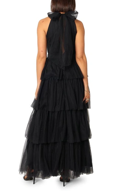 Petal And Pup Petal & Pup Frances Halter Neck Tiered Tulle Gown In Black