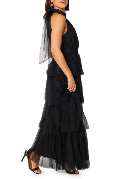 Petal And Pup Petal & Pup Frances Halter Neck Tiered Tulle Gown In Black