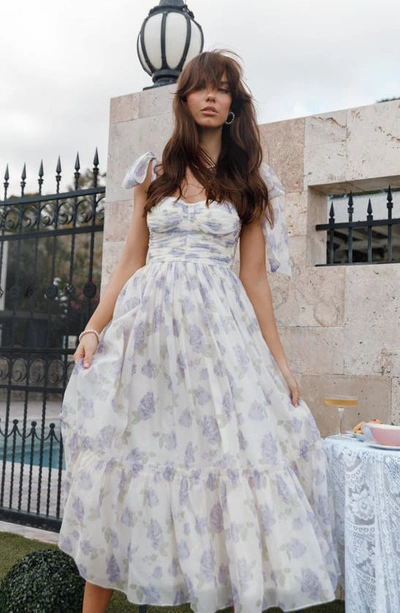 Petal And Pup Floret Bow Strap Midi Sundress In Lavender