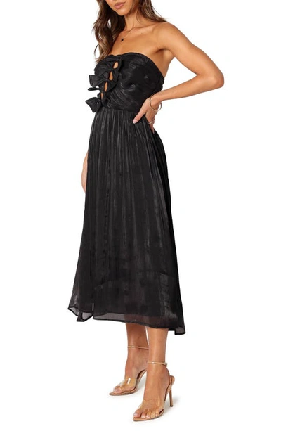 Petal And Pup Mila Strapless Bow Cutout Midi Dress In Black
