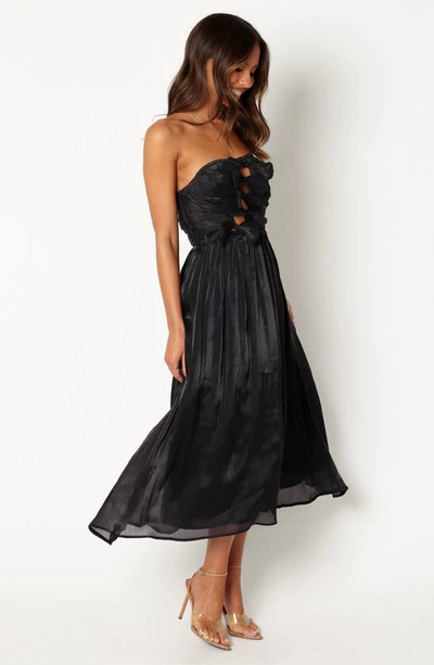 Petal And Pup Mila Strapless Bow Cutout Midi Dress In Black
