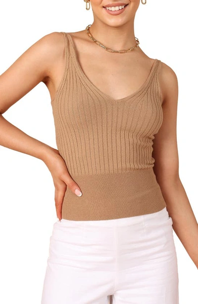 Shop Petal And Pup Petal & Pup Gemma V-neck Rib Sweater Tank In Camel