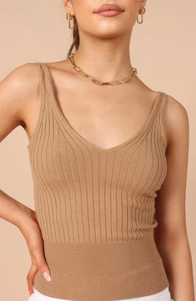 Shop Petal And Pup Petal & Pup Gemma V-neck Rib Sweater Tank In Camel