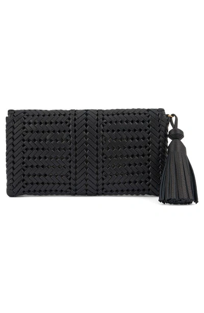 Shop Anya Hindmarch The Neeson Herringbone Woven Leather Tassel Clutch In Black