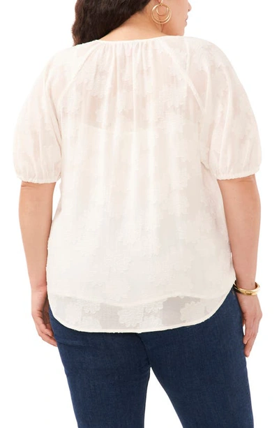 Shop Vince Camuto Floral Puff Sleeve Jacquard Gauze Top In New Ivory
