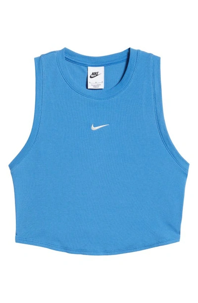 Shop Nike Sportswear Essential Rib Crop Tank In Star Blue/ Sail