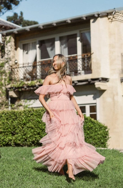 Petal And Pup Belle Swiss Dot Tulle Tiered Maxi Dress In Blush