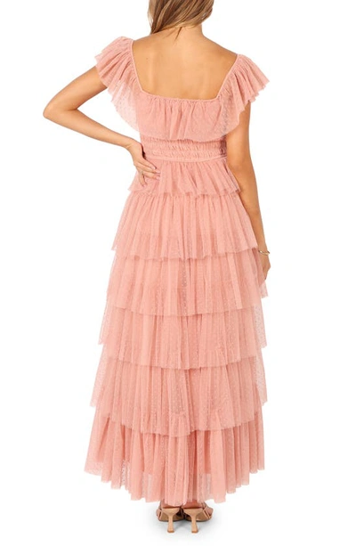 Petal And Pup Belle Swiss Dot Tulle Tiered Maxi Dress In Blush
