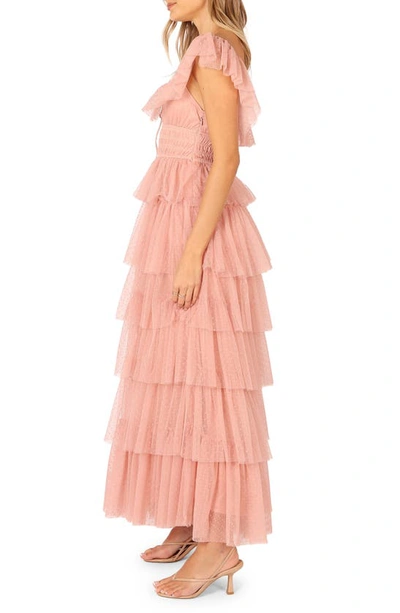 Petal And Pup Belle Swiss Dot Tulle Tiered Maxi Dress In Blush