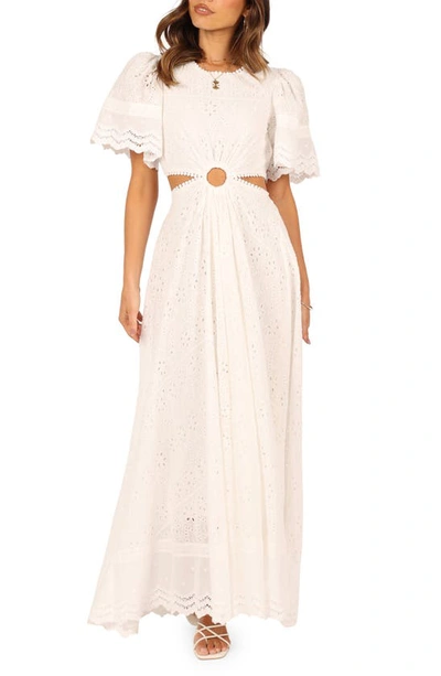 Shop Petal And Pup Petal & Pup Merletto Short Sleeve Cutout Eyelet Maxi Dress In White