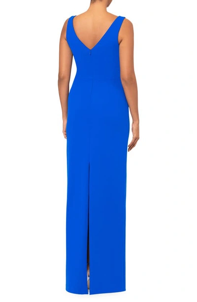 Betsy & Adam Bow Front Scuba Gown In Cobalt