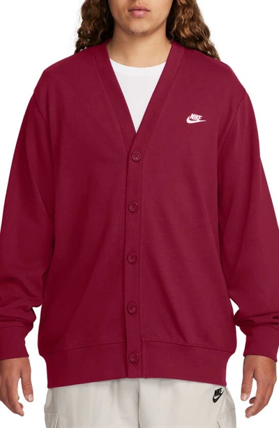 Shop Nike Cotton Fleece Fairway Cardigan In Team Red/ White