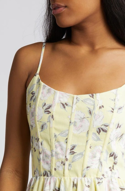 Shop Charles Henry Floral Linen Blend Sundress In Yellow Floral