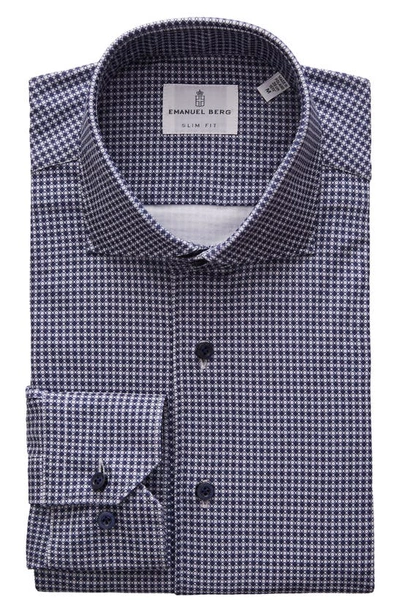 Shop Emanuel Berg 4flex Slim Fit Neat Knit Button-up Shirt In Dark Blue