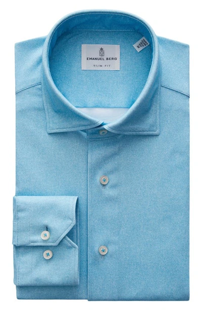 Shop Emanuel Berg 4flex Modern Fit Heathered Piqué Button-up Shirt In Turquoise