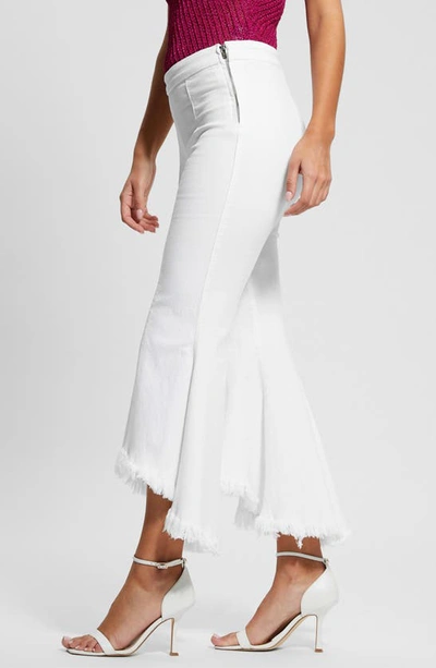 Shop Guess Sofia 1981 High Wast Fray Hem Crop Flare Jeans In White