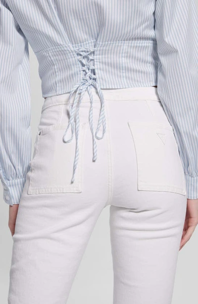 Shop Guess Monica Stripe Lace-up Back Button-up Shirt In White