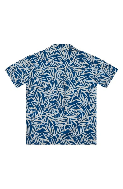 Shop Brooks Brothers Kids' Leaf Print Camp Shirt In Blue