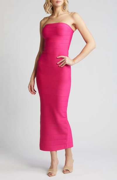 Shop Bebe Strapless Bandage Dress In Fuchsia