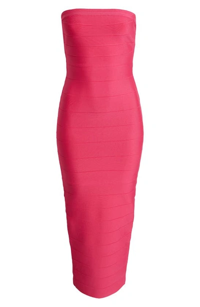 Bebe Strapless Bandage Dress In Fuchsia