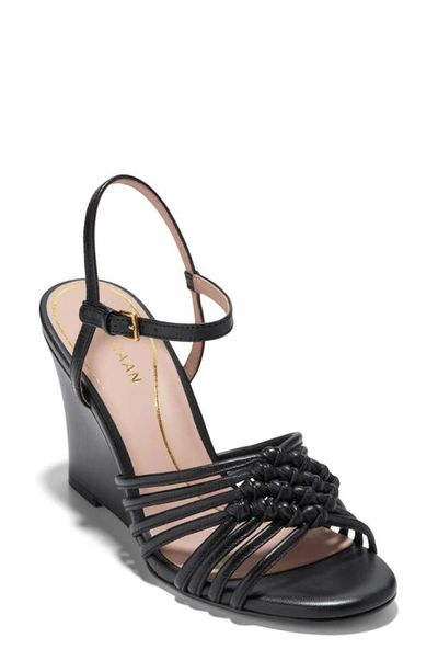 Shop Cole Haan Jitney Knot Ankle Strap Wedge Sandal In Black Ltr